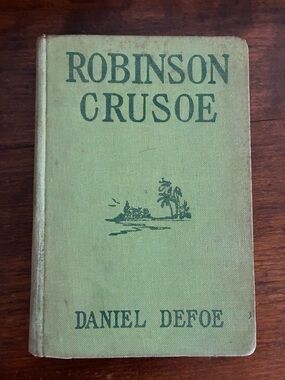 Robinson Crusoe Green Cloth Hardcover Vintage Damaged Classic Book